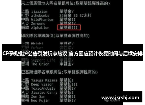 CF停机维护公告引发玩家热议 官方回应预计恢复时间与后续安排